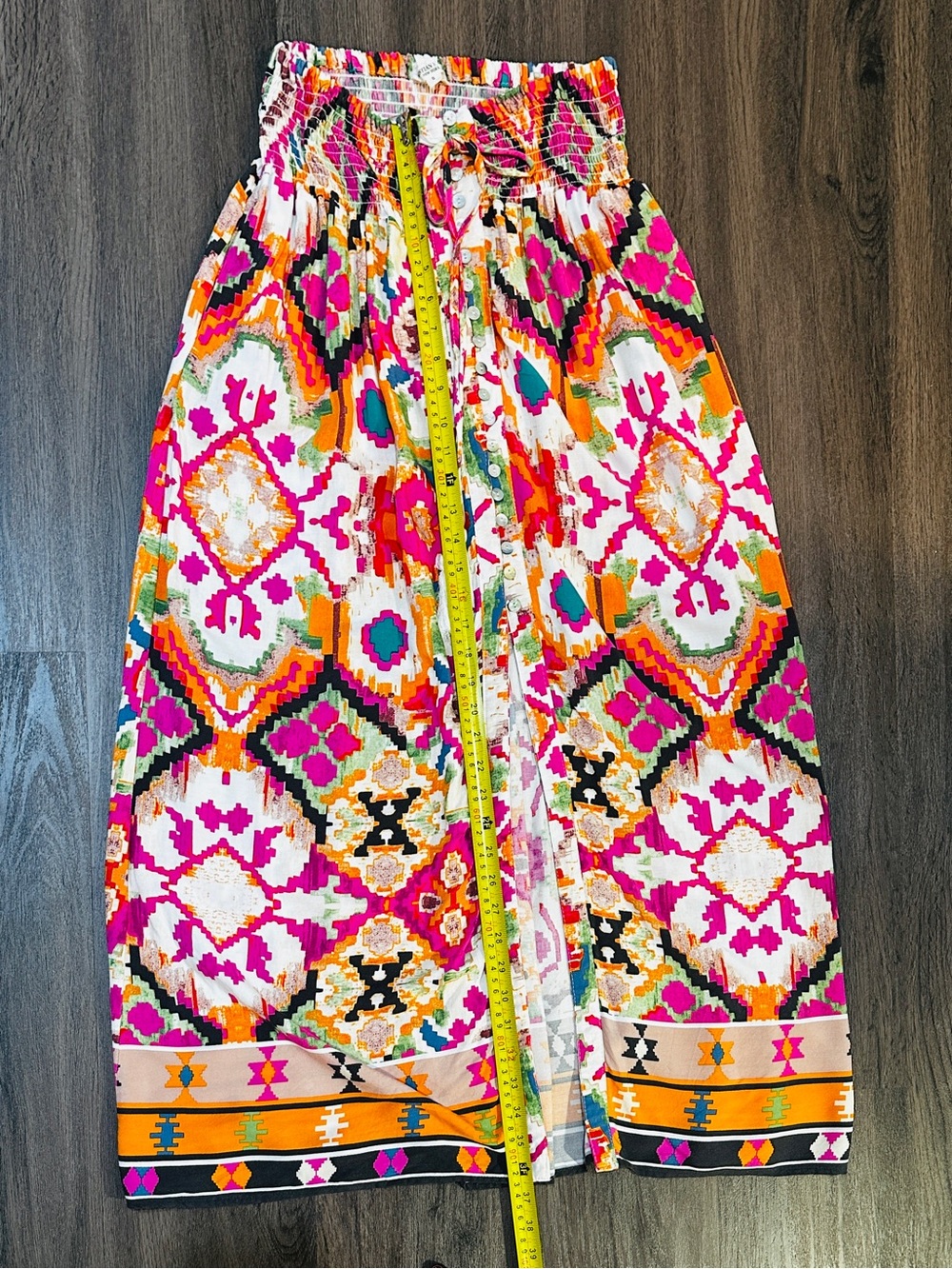 Boho Aztec Print Maxi Skirt Festival Western Smocked Waist Small - Picture 5 of 12